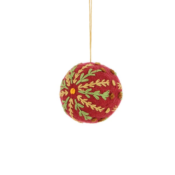 Anhänger KUGEL FLORAL ROT, Filz