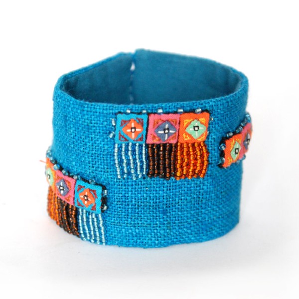 Armband ETHNIK blau, Hanf/Baumwolle