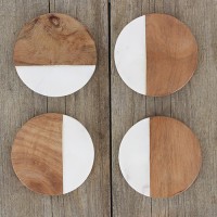 4 Untersetzer TAJO, Marmor und Mangoholz 4 Untersetzer TAJO, Marmor und Mangoholz