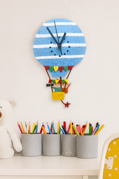 Wanduhr HEISSLUFTBALLON BLAU, Metall