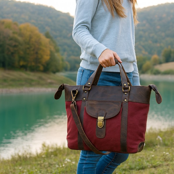 Schultertasche ADELE, Canvas/Ökoleder, 2. Wahl