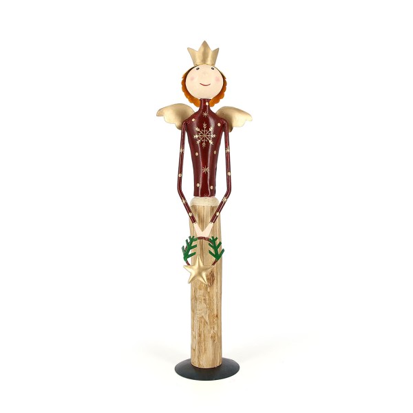 Figur ENGEL KRANZ GROSS, Metall, Eukalyptusholz