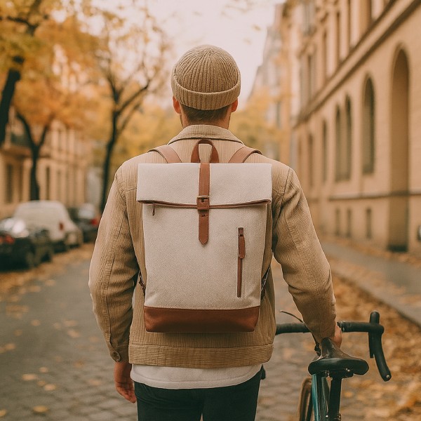 Rucksack ROLLTOP, Canvas und Ökoleder