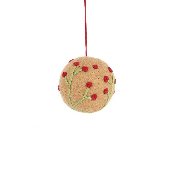 Anhänger KUGEL FLORAL BEIGE, Filz