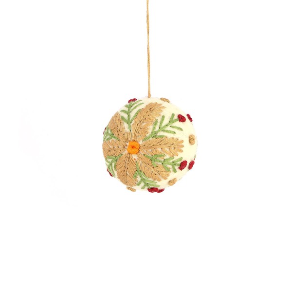 Anhänger KUGEL FLORAL WEISS, Filz