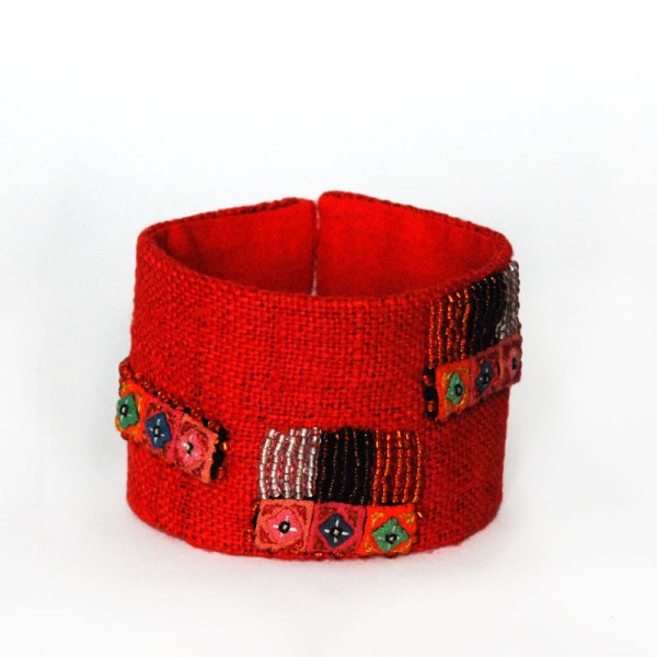 Armband ETHNIK rot, Hanf/Baumwolle