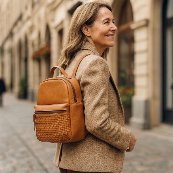 Rucksack WOVEN BRAUN, vegetabil gegerbtes Leder