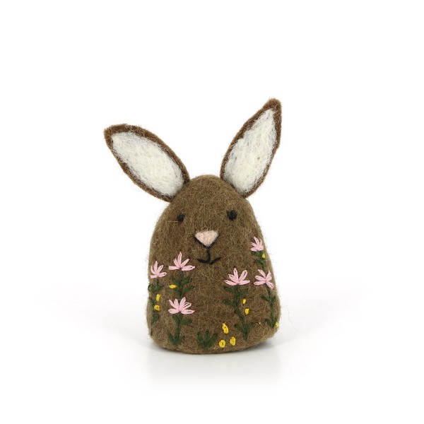 Eierwärmer HASE FLORAL BRAUN, Filz